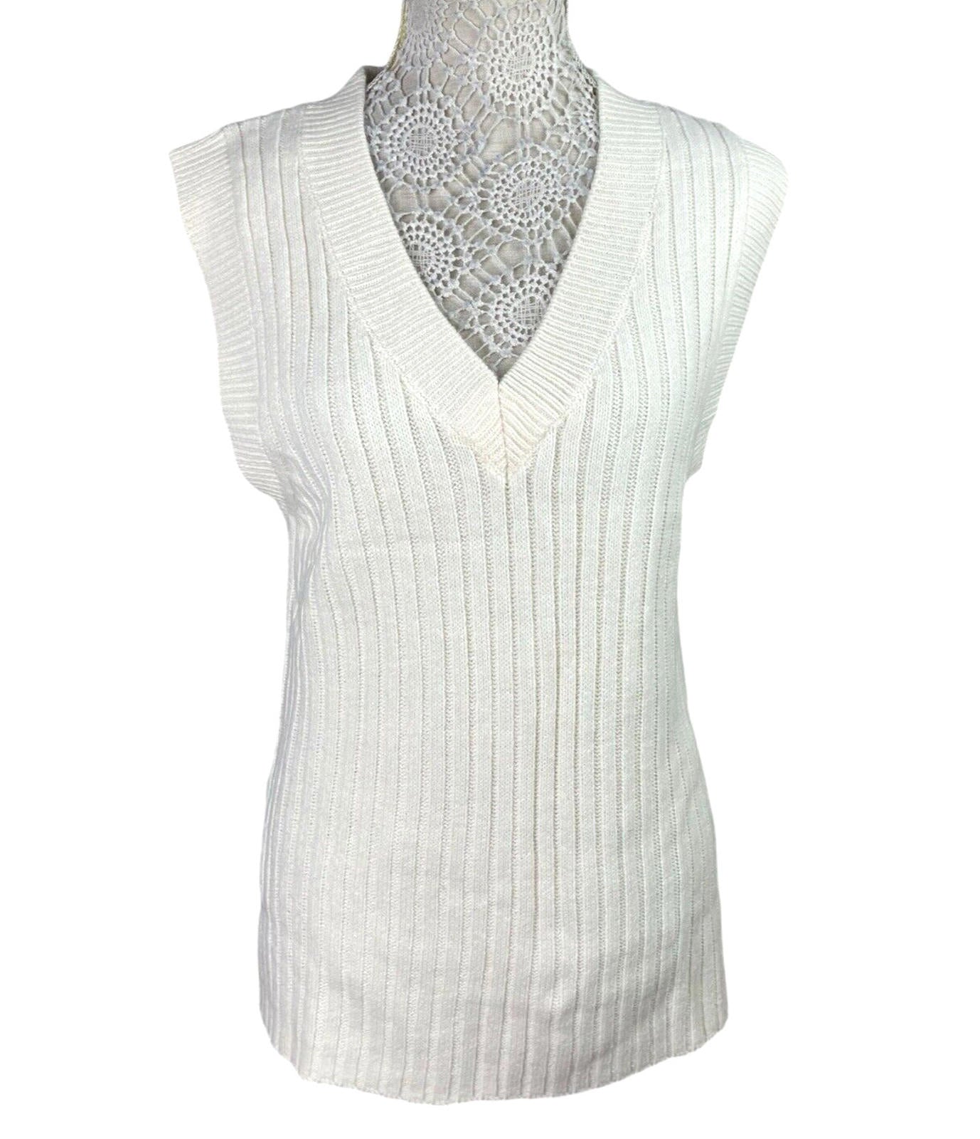 Divided Vest Jumper Light Beige Oversized Rib Knit Women’s UK Size XS