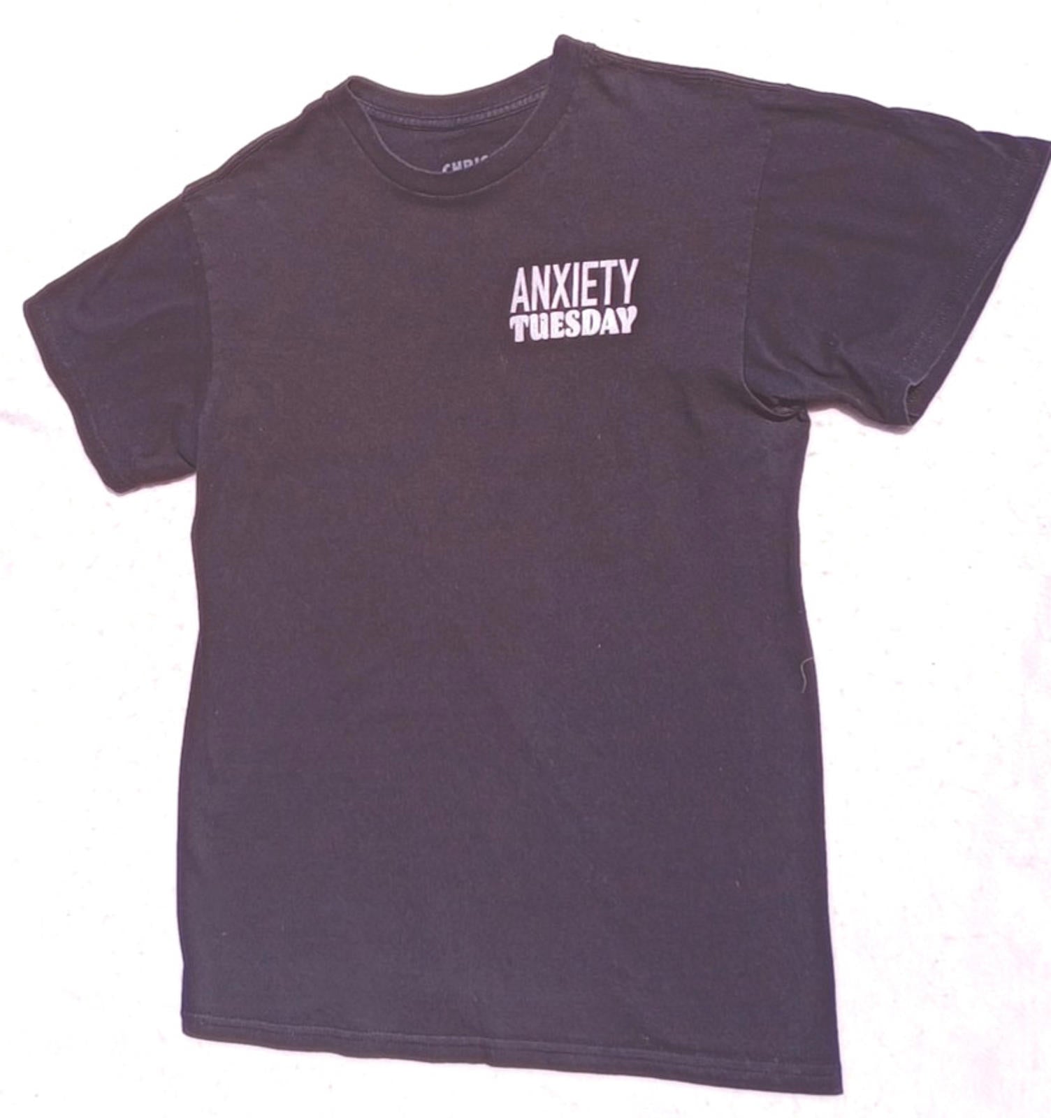 Graphic Print T-Shirt Men's UK Size M Black Crew Neck 100% Cotton Anxiety Theme