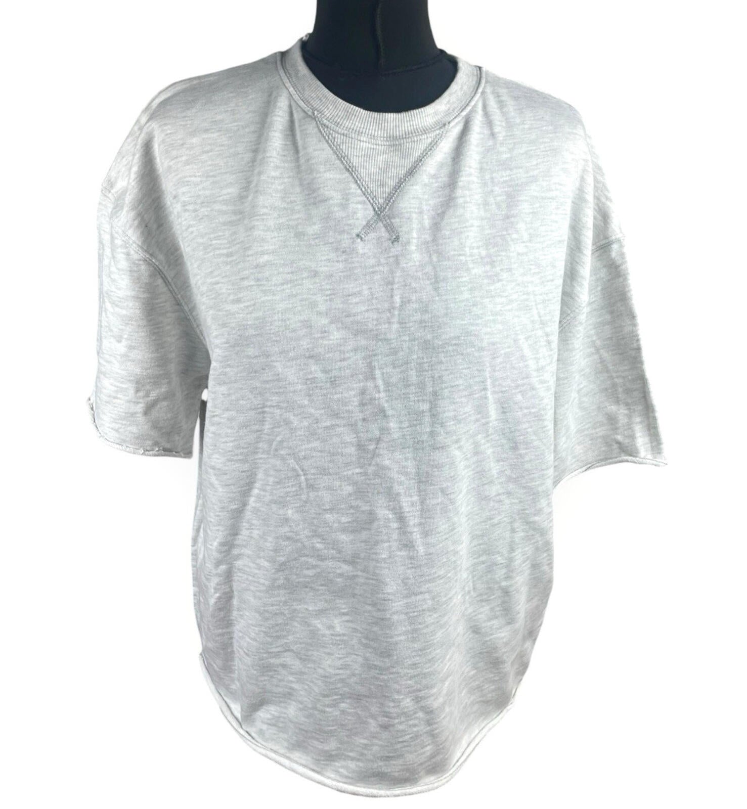 Zara Jersey T-Shirt Top Women’s UK Size S Oversized Light Grey Crew Neck