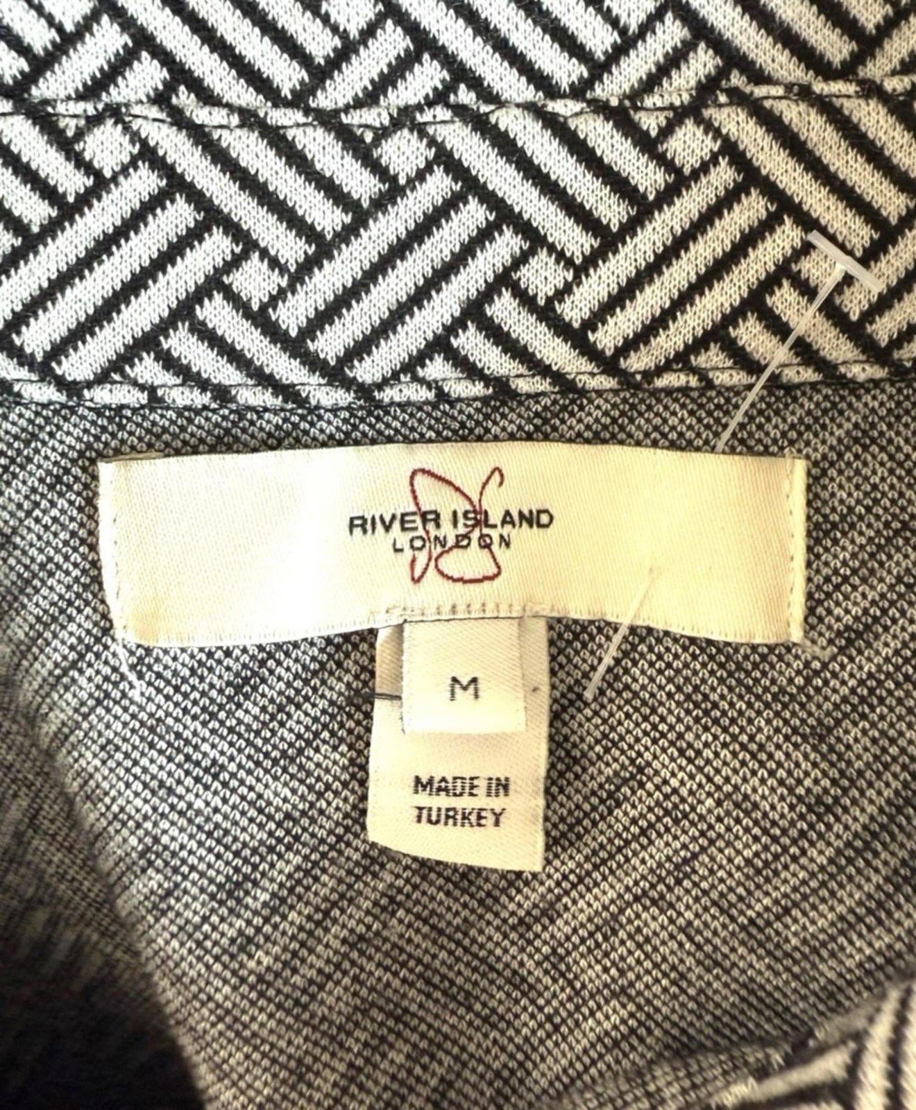 River Island London Shirt Blouse Black White Geometric Pattern Womens UK Size M