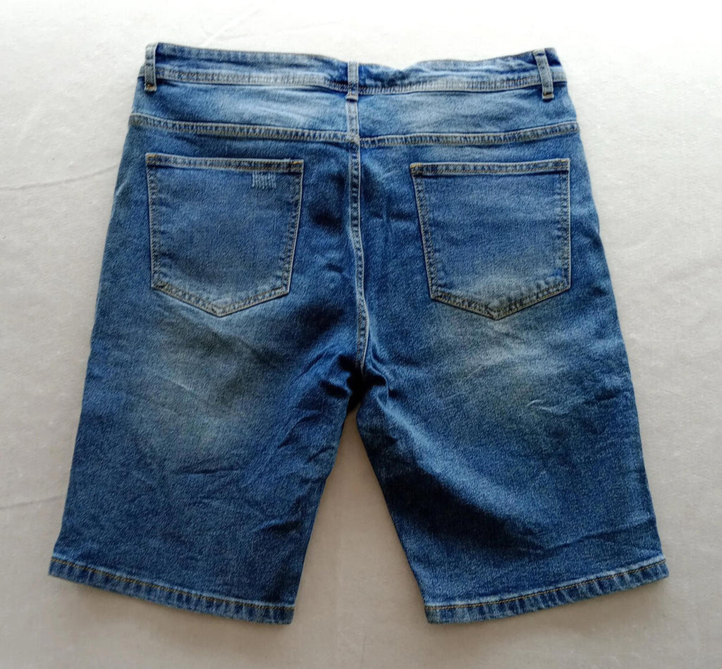 Shein Shorts Men's Size Large Blue Denim Cotton Rich 5 Pocket Design Distressed