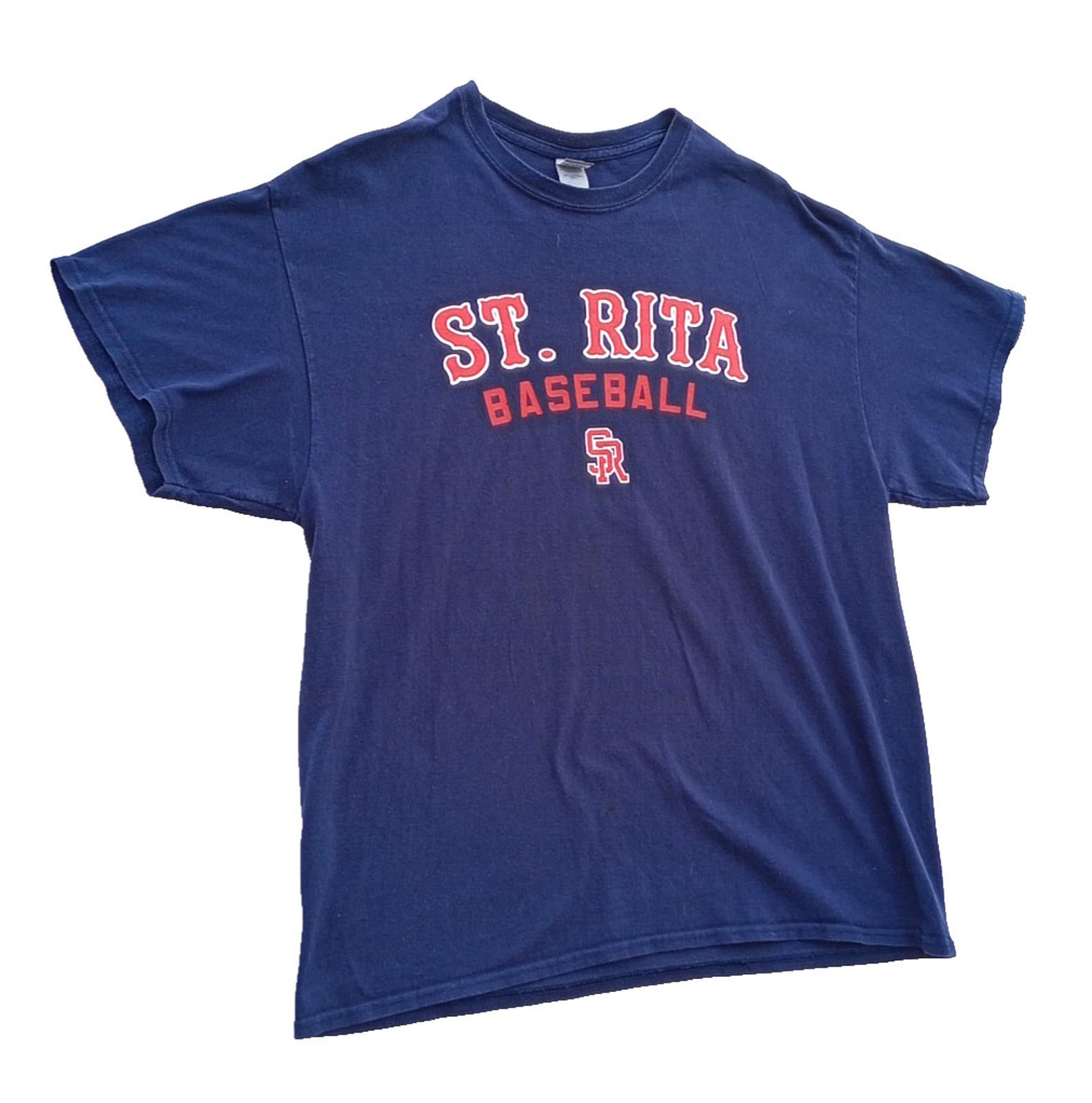 St. Rita Baseball Graphic Print T-Shirt Men's UK Size XL Blue Crew Neck