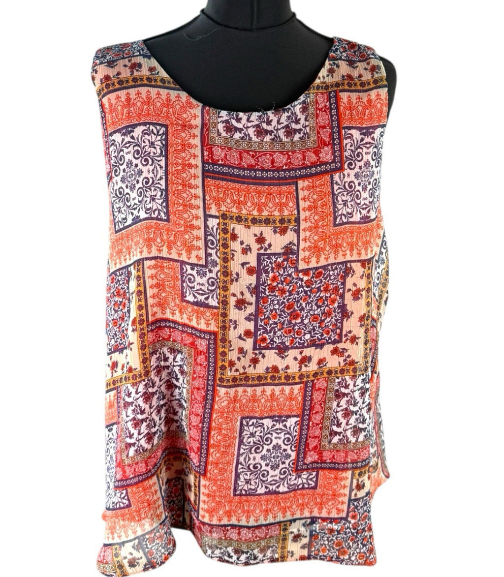 Wallis Orange Pattern Vest Top Chiffon Colour Block Women’s UK Size 18