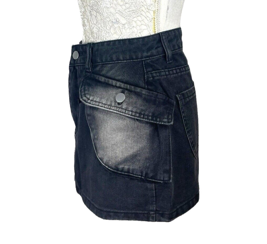 Dark Denim Cargo Mini Skirt Black Women's UK Size 8