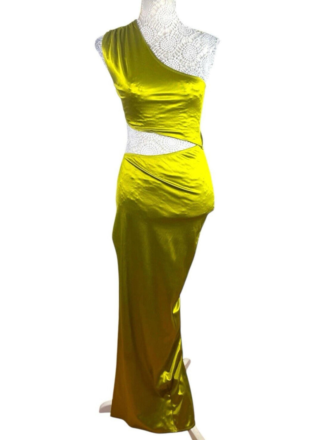 Figa Green Satin Maxi Dress Cut Out Design Women’s UK Size 8