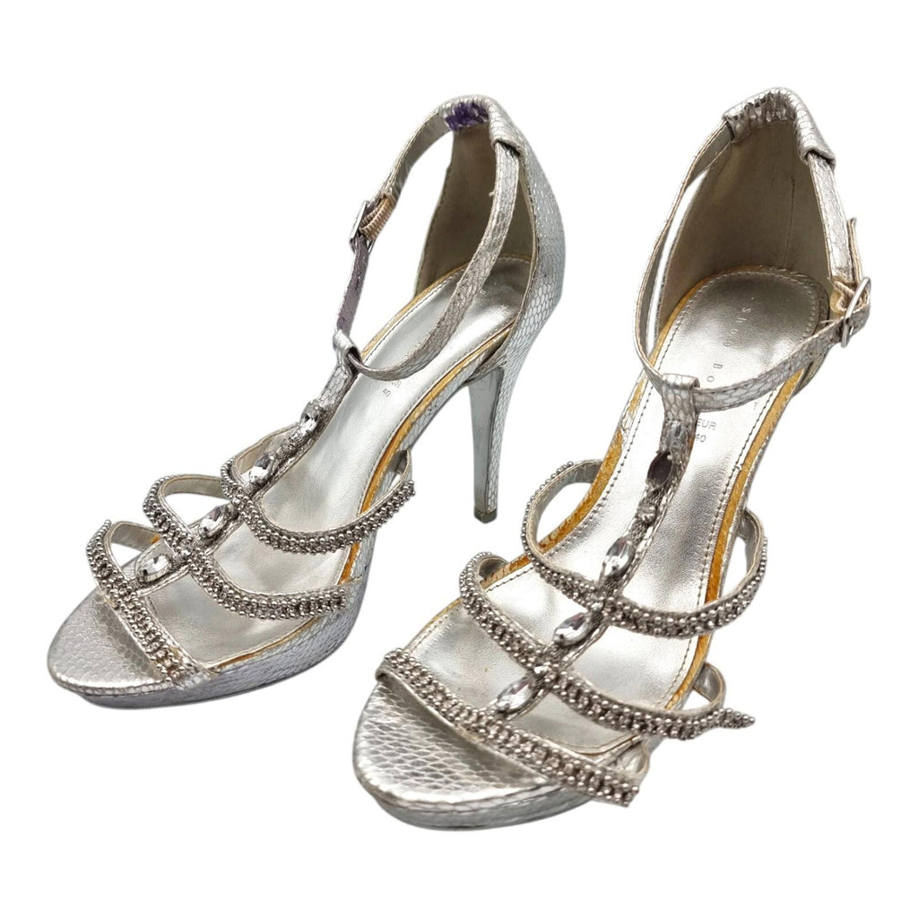 Shoe Box Silver Embellished High Heel Sandles Womens UK Size 7