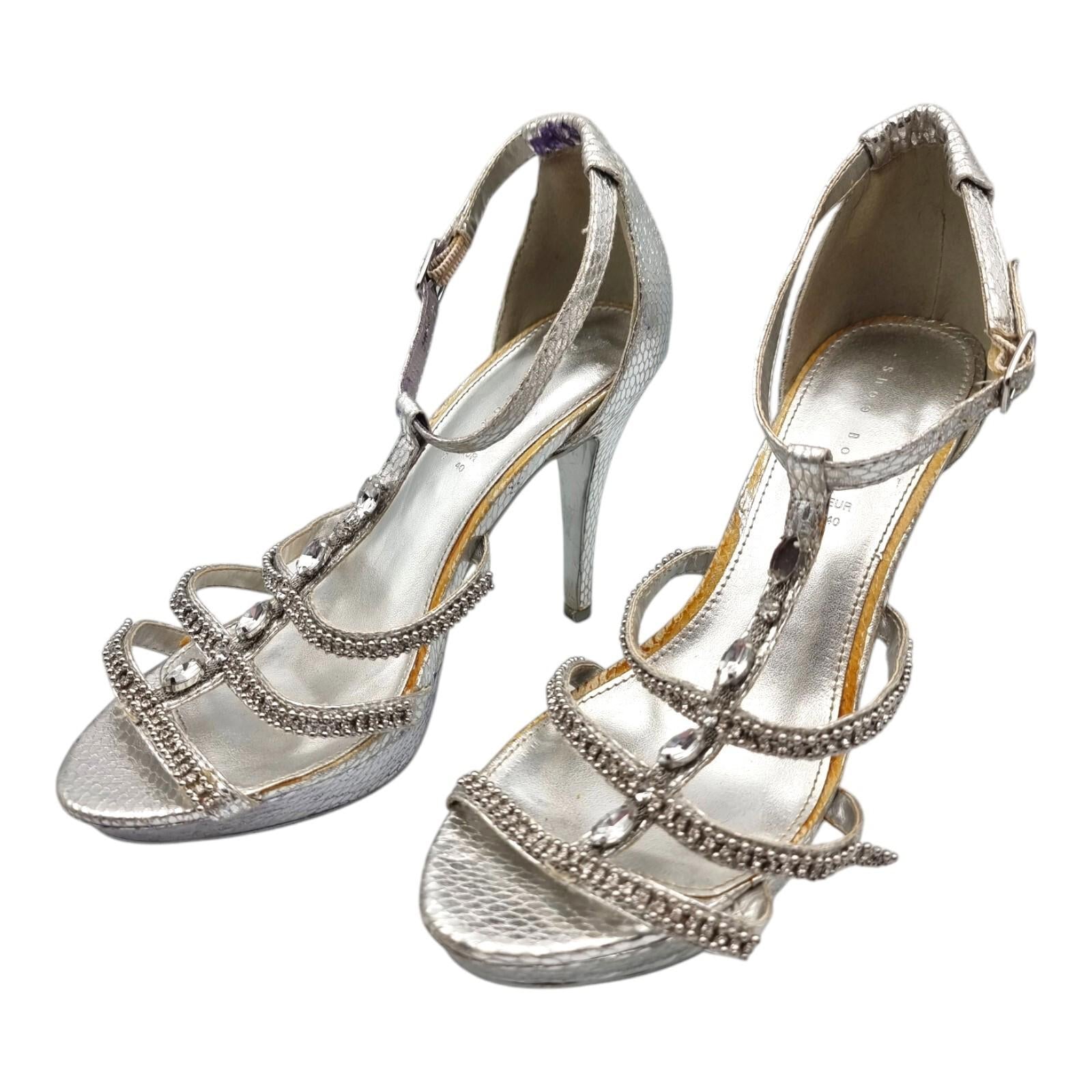 Shoe Box Silver Embellished High Heel Sandles Womens UK Size 7