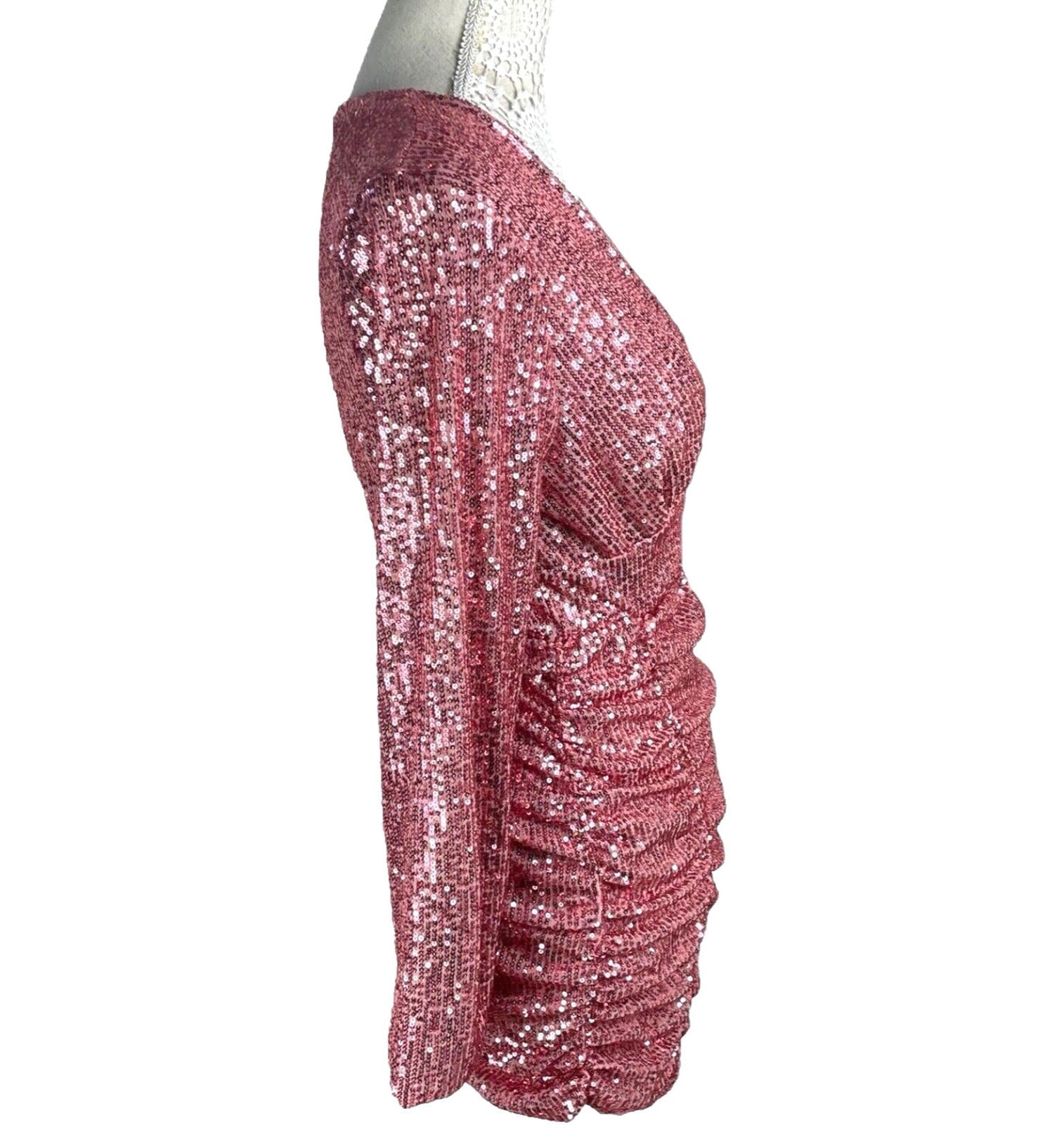 Parisian Mini Dress Pink Full Sequin Long Sleeve Occasion Women’s UK Size M (10)
