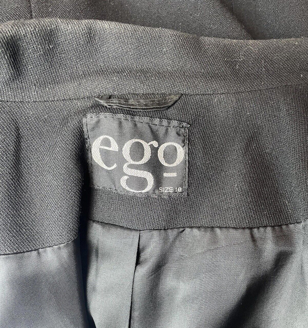Ego Blazer Jacket Retro Long Black Shoulder Pads Women’s UK Size 10