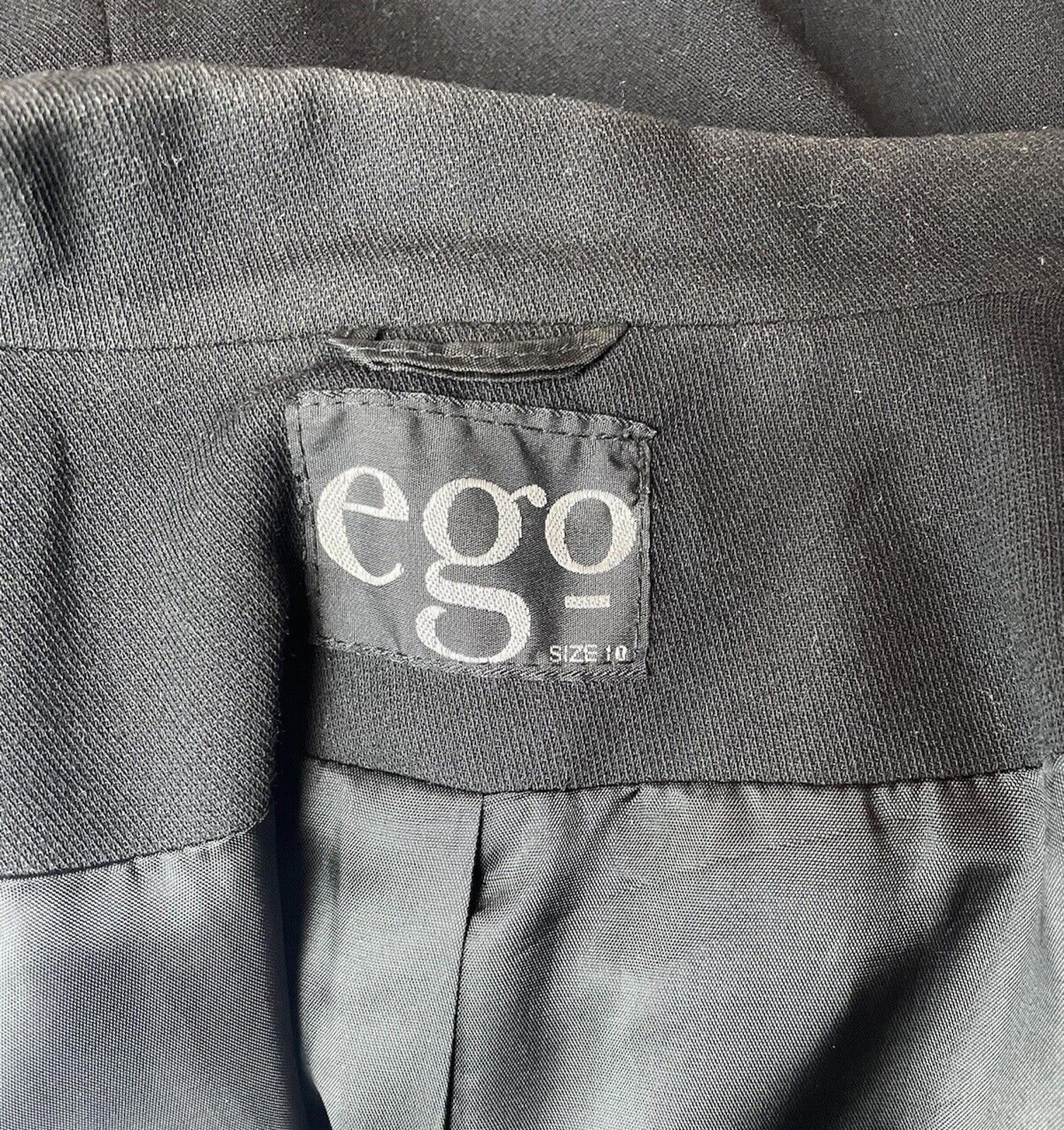 Ego Blazer Jacket Retro Long Black Shoulder Pads Women’s UK Size 10