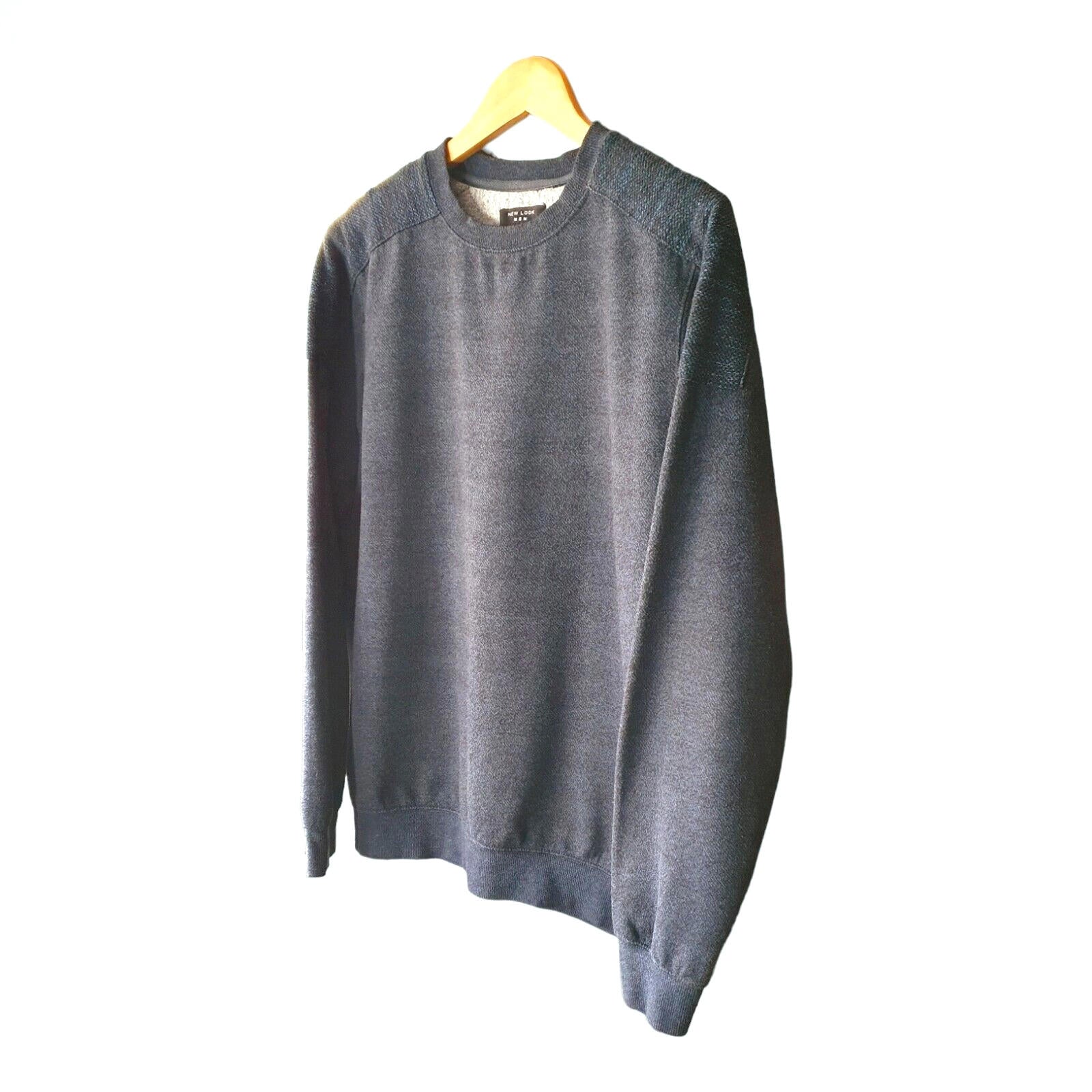 New Look Jumper Crew Neck Sweatshirt Grey Stripe Men's UK Size M
