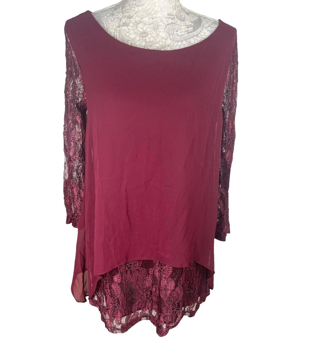 Floryday Burgandy Lace Tiered Top Women's UK Size M (8-10)