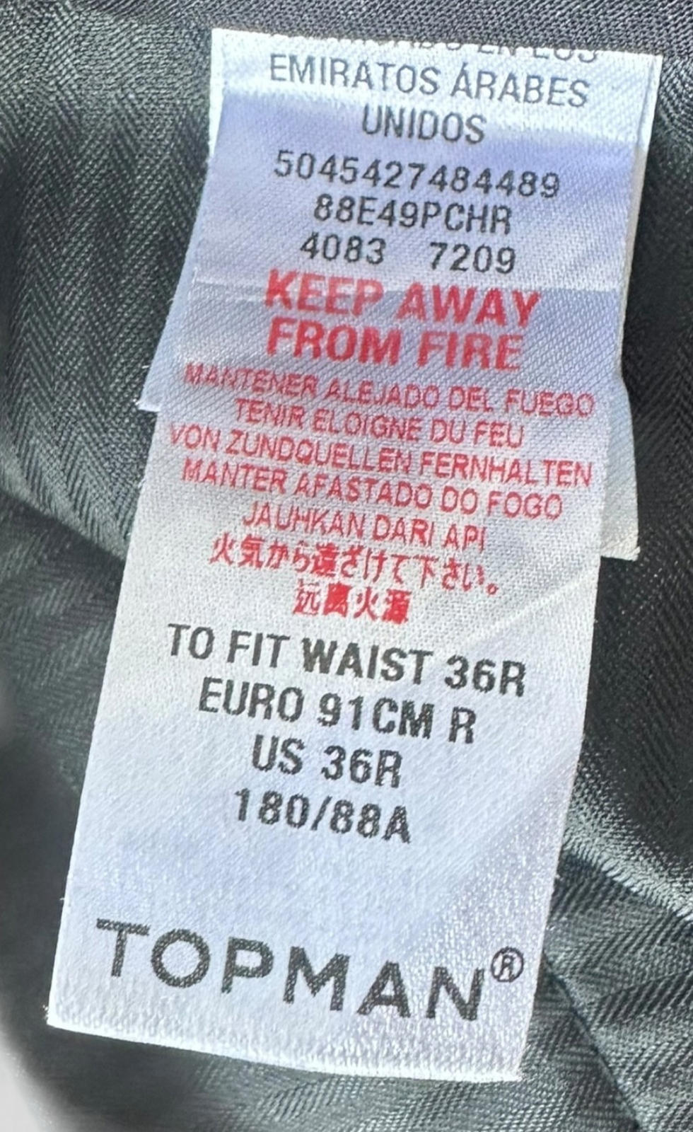 Topman Trousers Men's UK Size L Grey Regular Fit 36"W 31"L