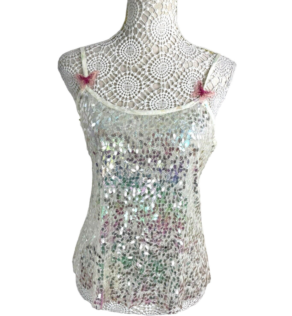 Sequin Crop Top & Waistcoat Co-Ord Women’s UK Size 8 Iridescent Butterfly Detail