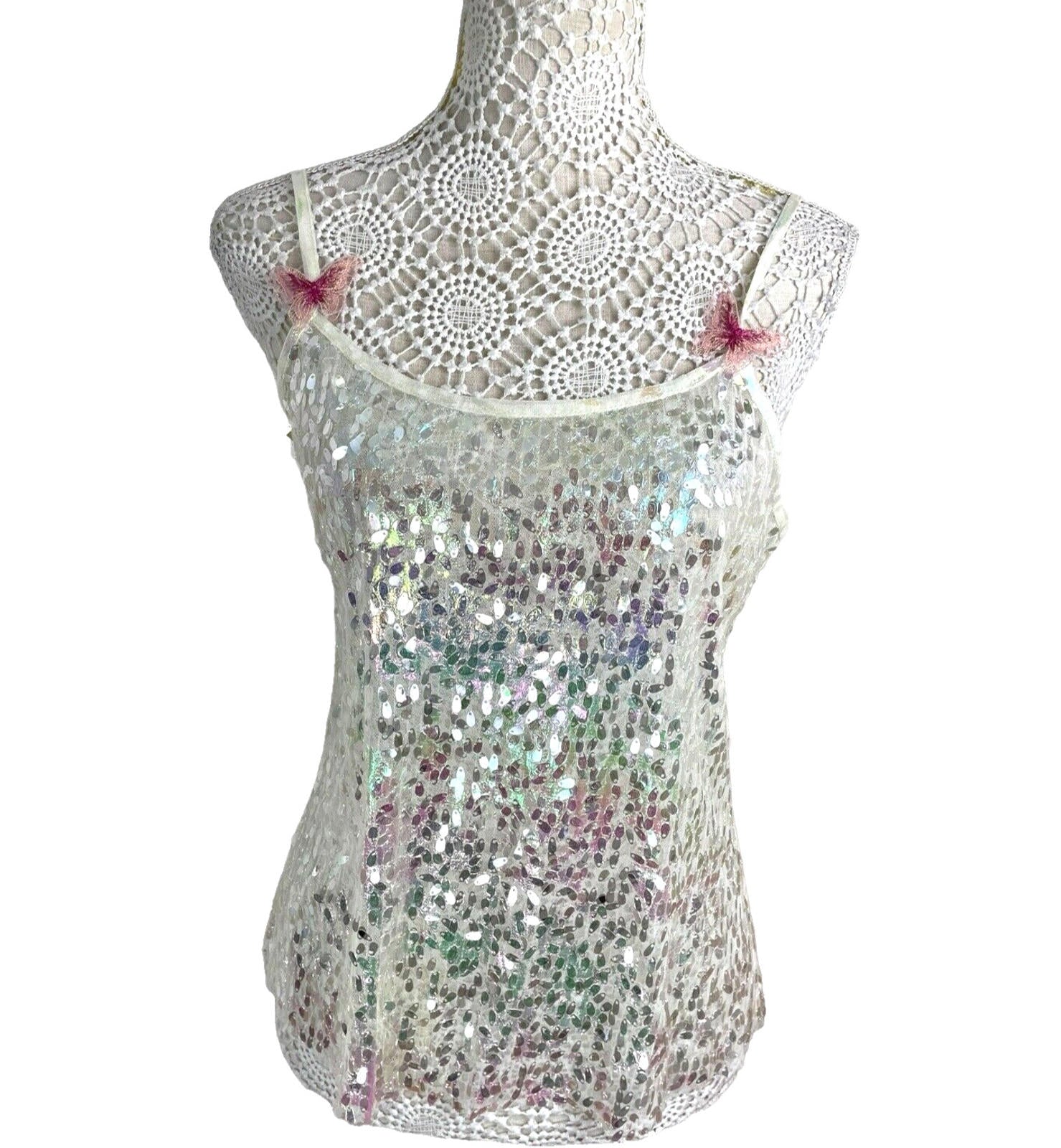 Sequin Crop Top & Waistcoat Co-Ord Women’s UK Size 8 Iridescent Butterfly Detail