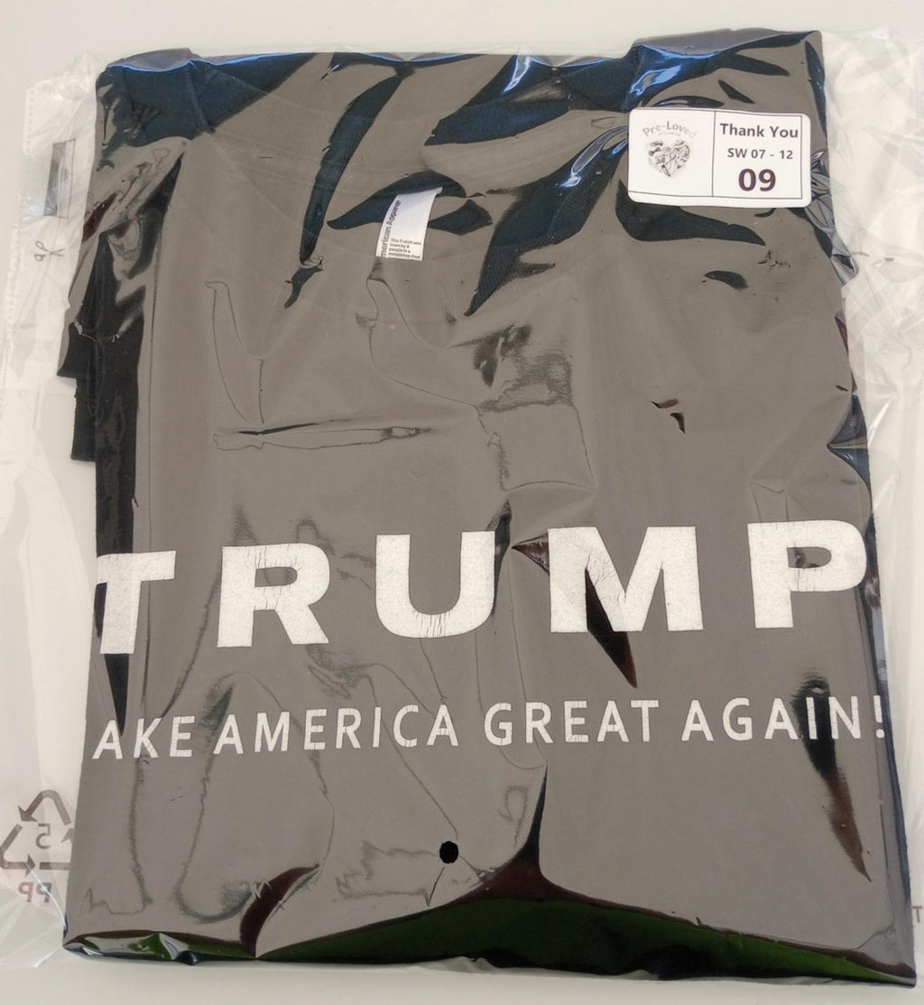 Trump Print T-Shirt Men's UK Size L Black Crew Neck USA Make America Great Again