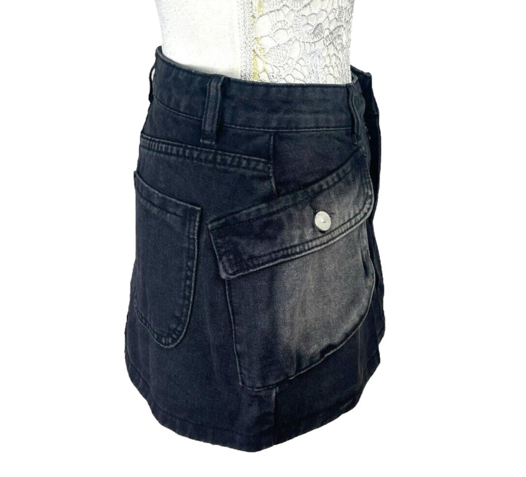 Dark Denim Cargo Mini Skirt Black Women's UK Size 8