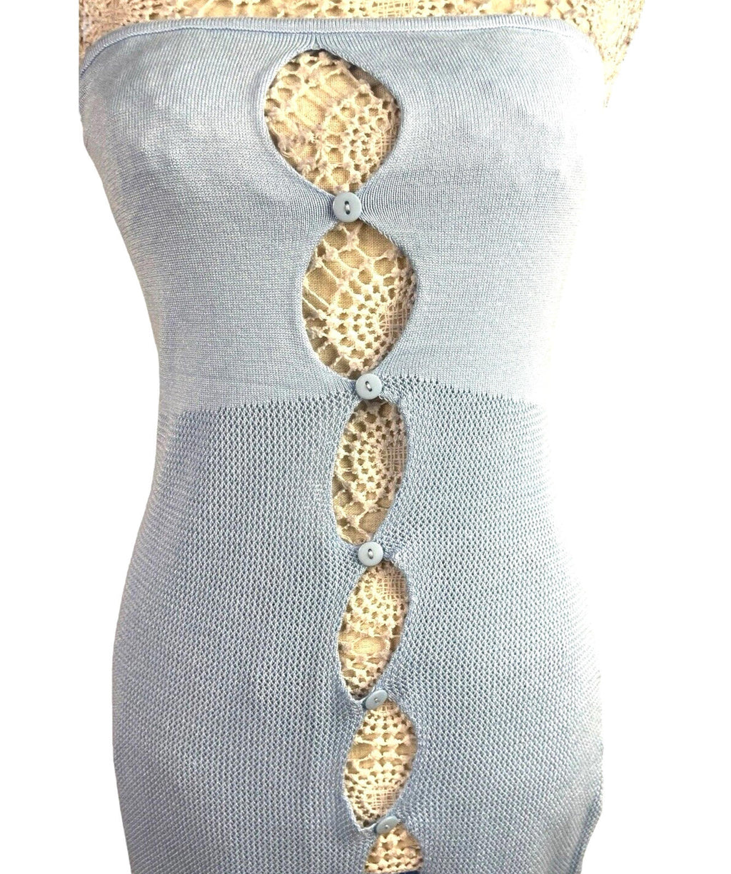 Light Blue Knit Beach Dress Maxi Cut Out Design Women’s UK Size 10-12