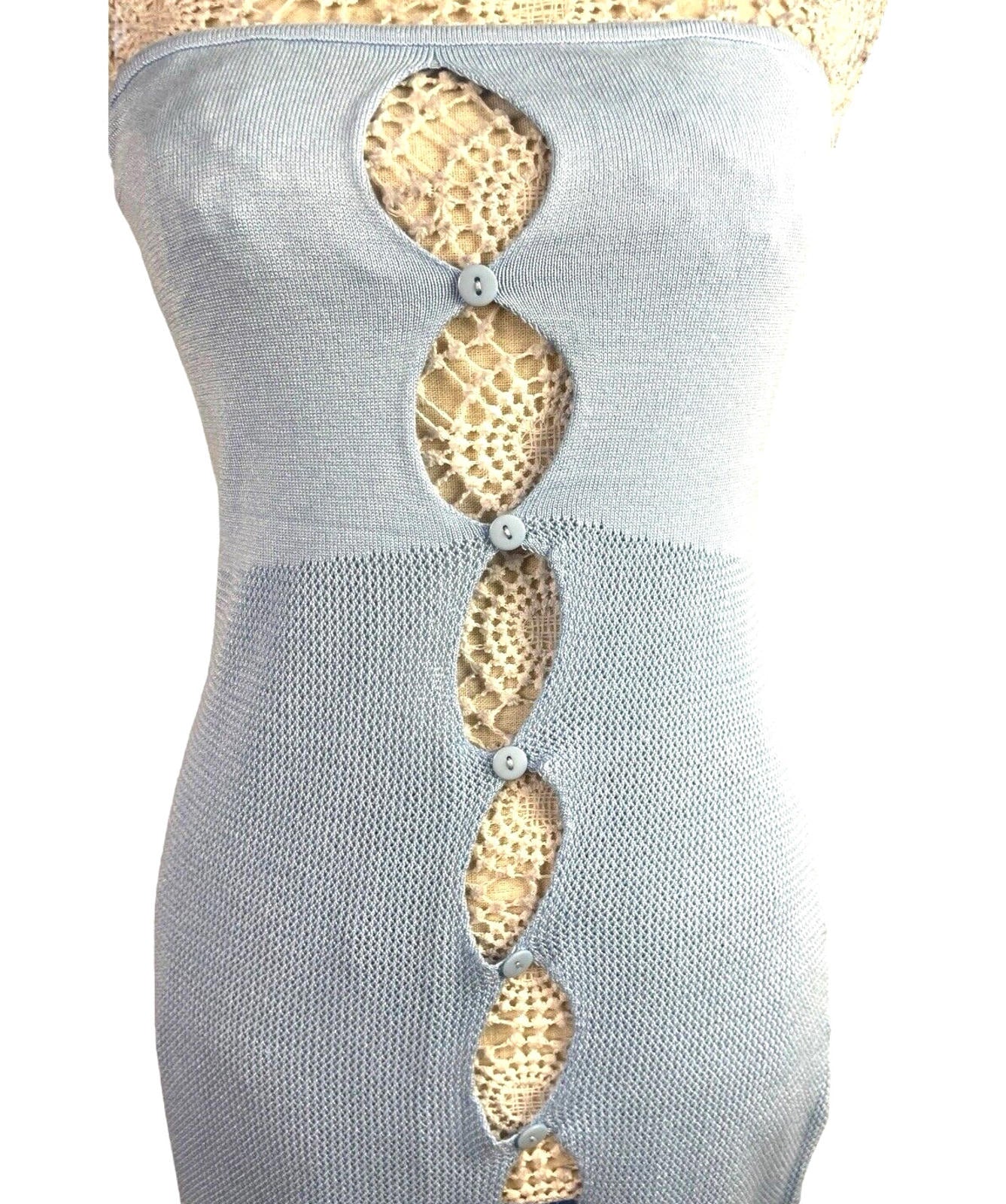 Light Blue Knit Beach Dress Maxi Cut Out Design Women’s UK Size 10-12