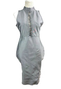 Missguided Silver Shimmer Midi Dress Shaping High Neck Women’s UK Size 12
