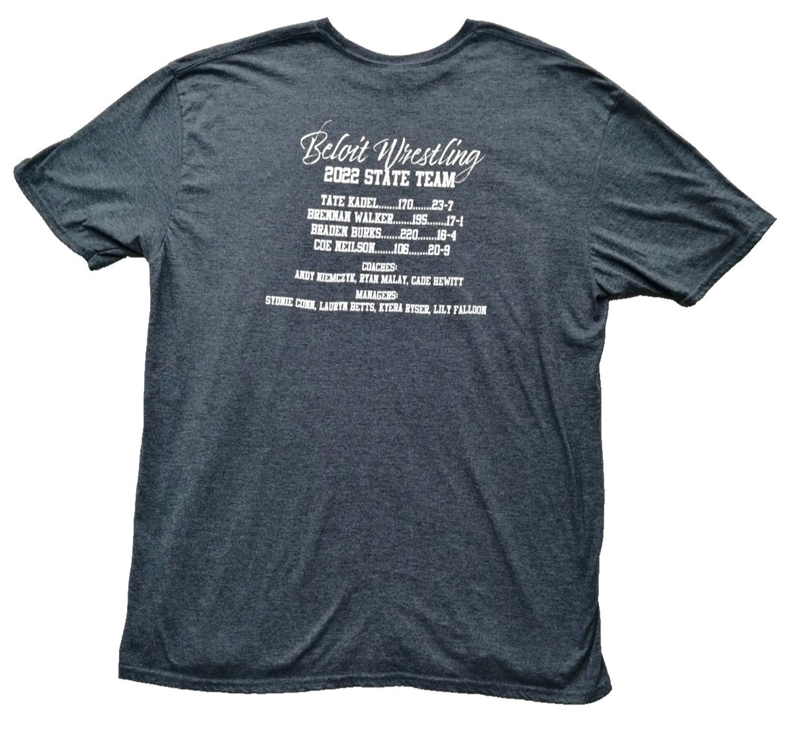 Beloit Wrestling 2022 Graphic Print T-Shirt Men's Size XL Slate Crew Neck
