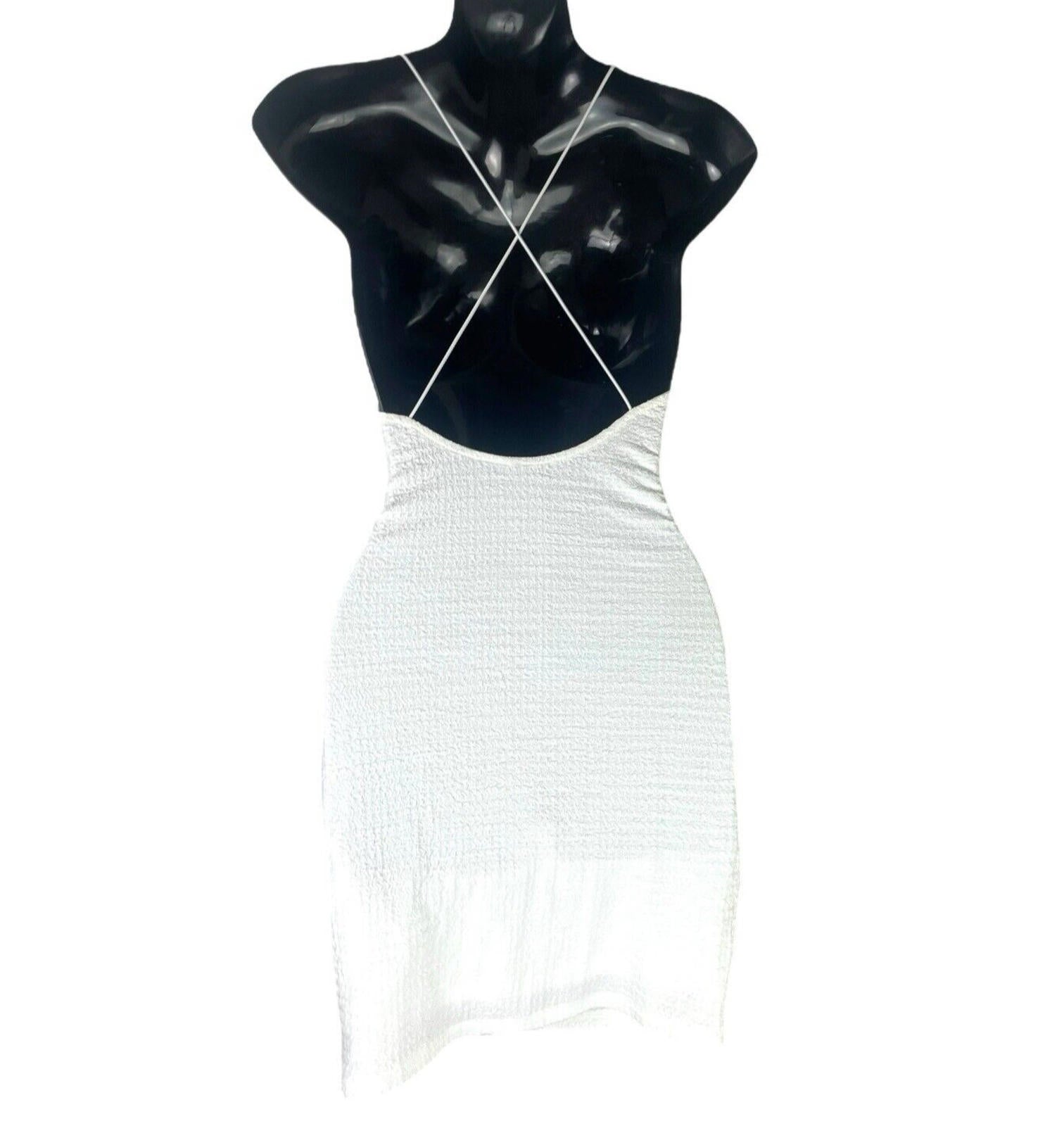 Divided White Textured Bodycon Dress Mini Backless Women’s UK Size XS
