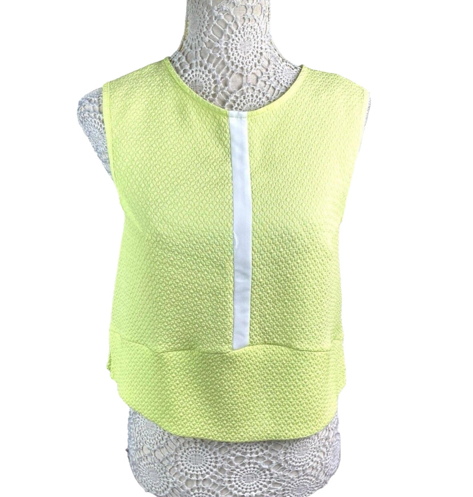 River Island Neon Yellow Tank Top Cropped Textured Women’s UK Size 12