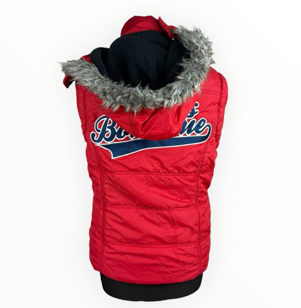 Paul’s Boutique Padded Gilet Jacket Women’s UK Size 12 Hooded Badge Bright Red