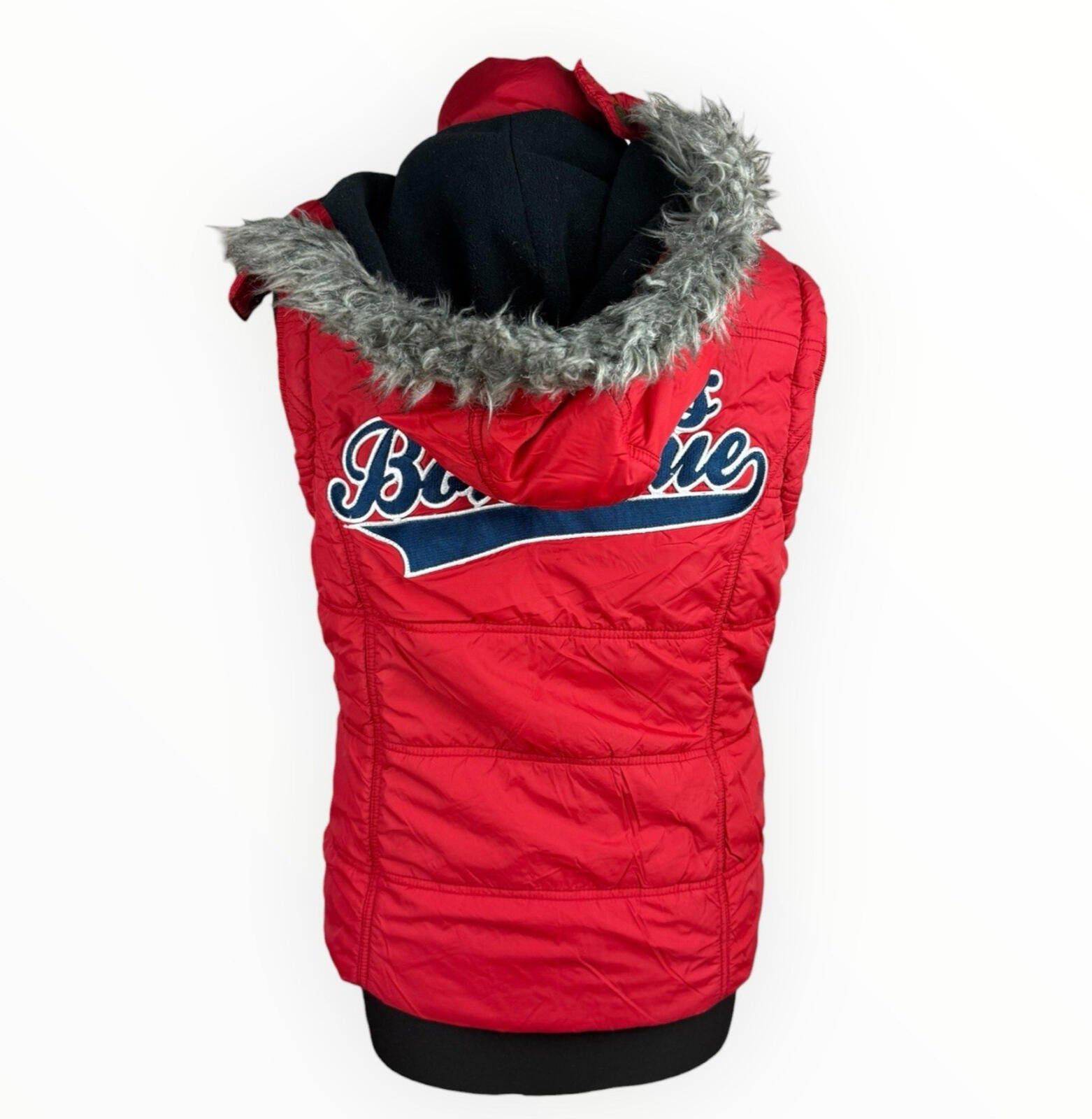 Paul’s Boutique Padded Gilet Jacket Women’s UK Size 12 Hooded Badge Bright Red