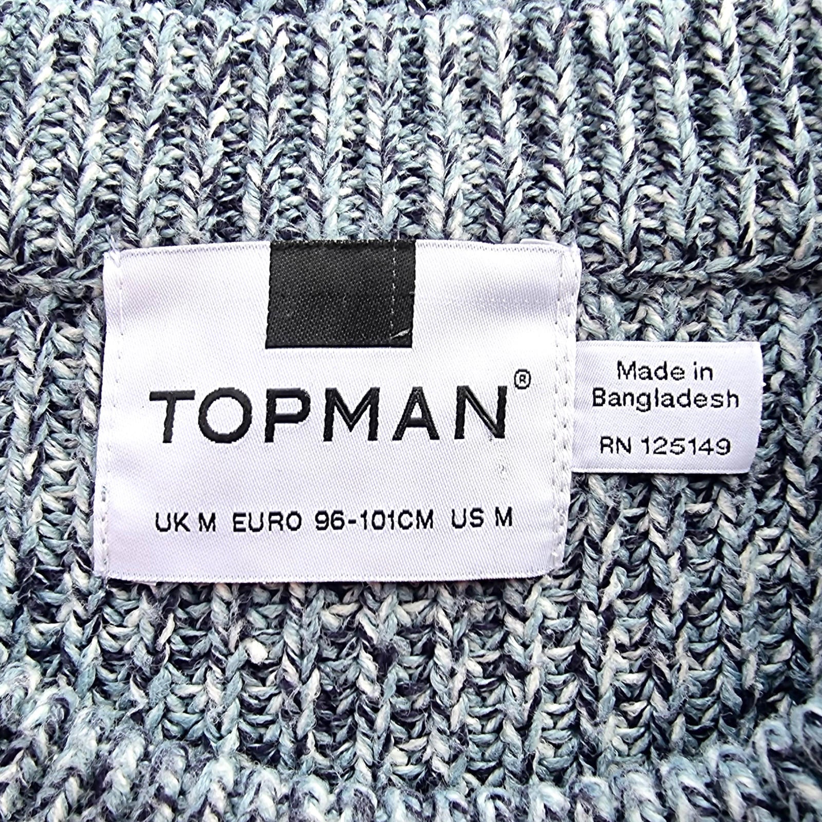 Topman Knit Jumper Men's UK Size M Blue White Crew Neck Sweater 100% Acrylic