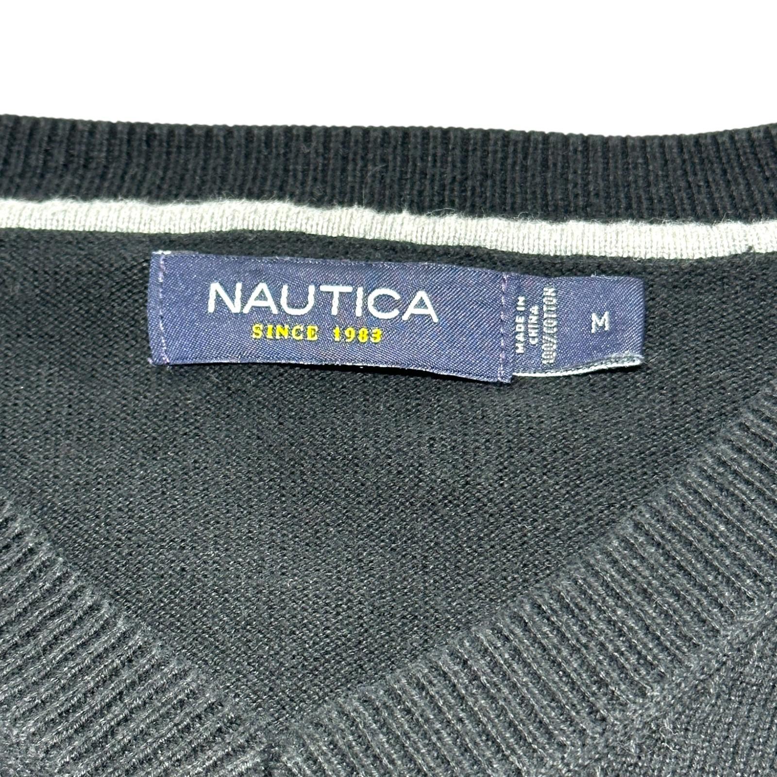 Nautica Knit Jumper Men's UK Size XL Black Long Sleeve 100% Cotton V-Neck