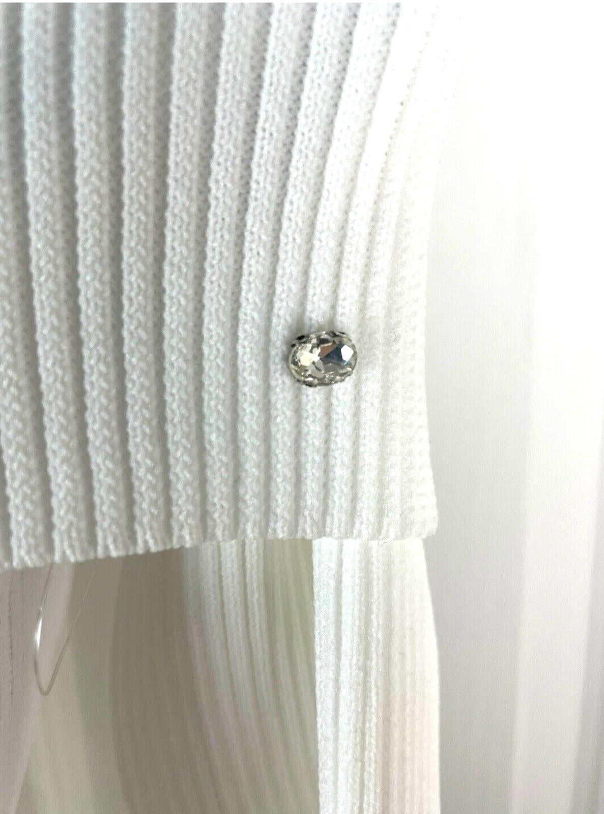 Playsuit White Ribbed Long Sleeve Dimante Studded Women’s UK Size 8