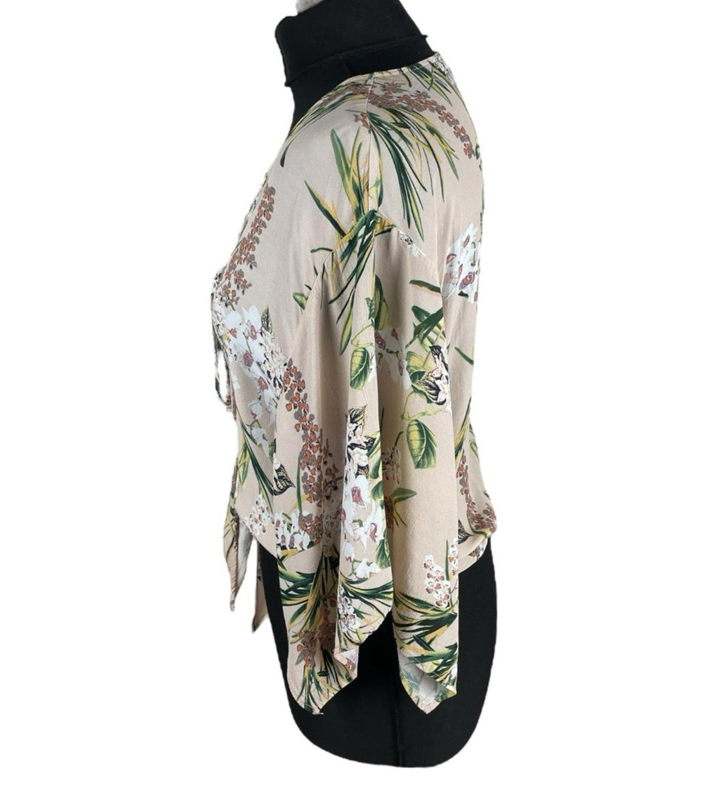 River Island Floral Croptop Tie Front 3/4 Sleeve Pastel Women’s UK Size 12