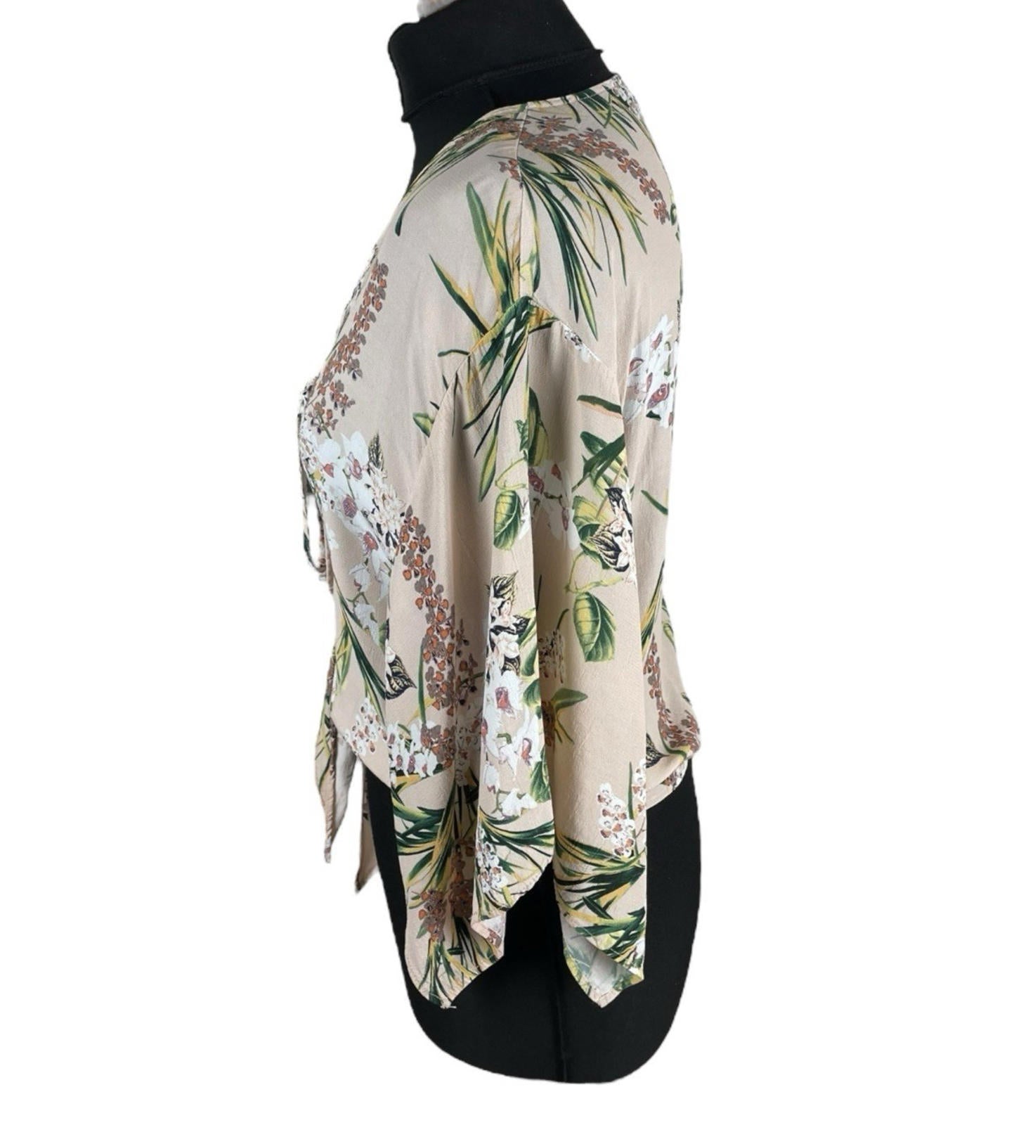 River Island Floral Croptop Tie Front 3/4 Sleeve Pastel Women’s UK Size 12