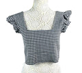 Gingham Ruffle Sleeve Square Neck Blouse Women’s UK Size 8 Cropped Black & White