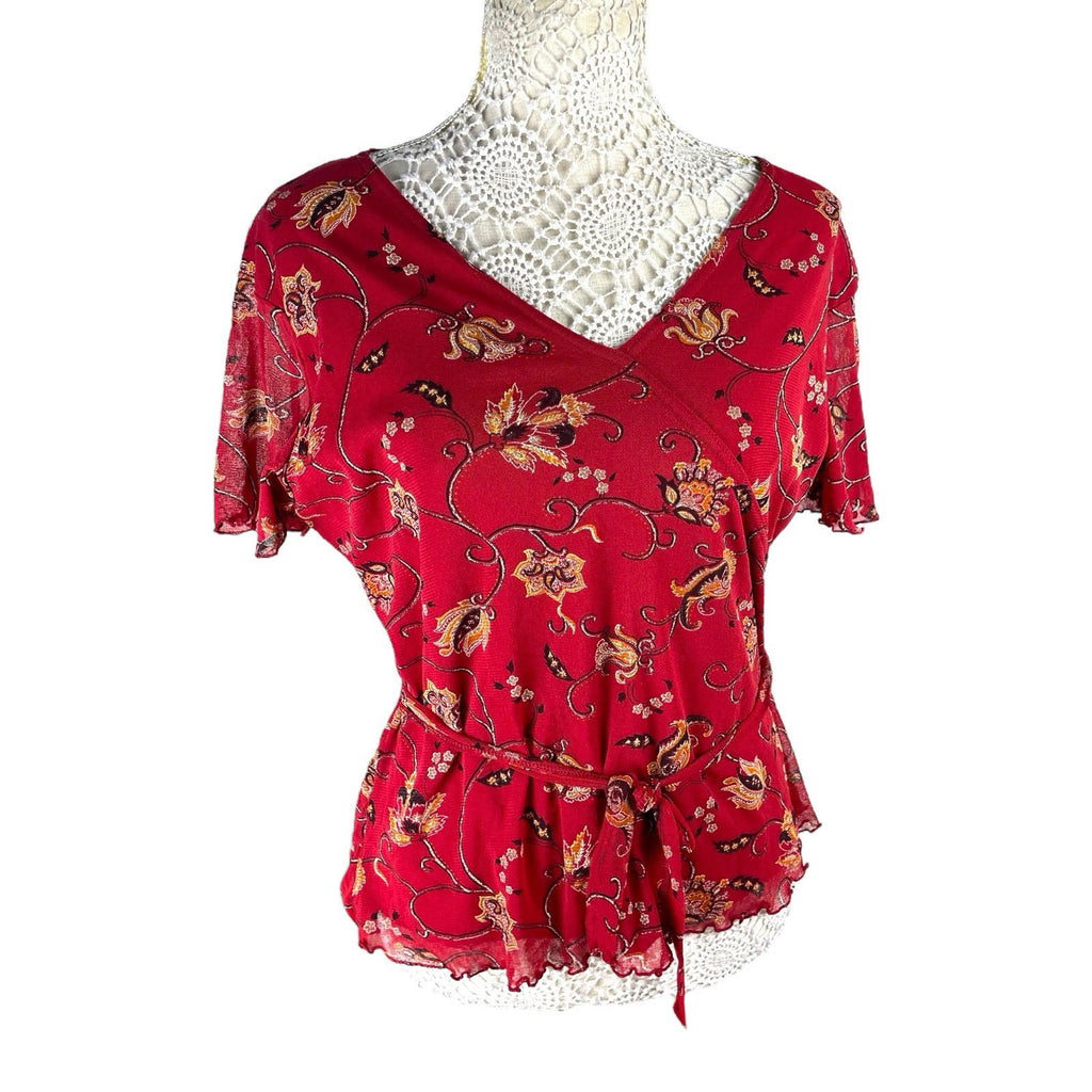 Bonmarche Blouse Red Floral Chiffon Top Women’s UK Size M (10-12)