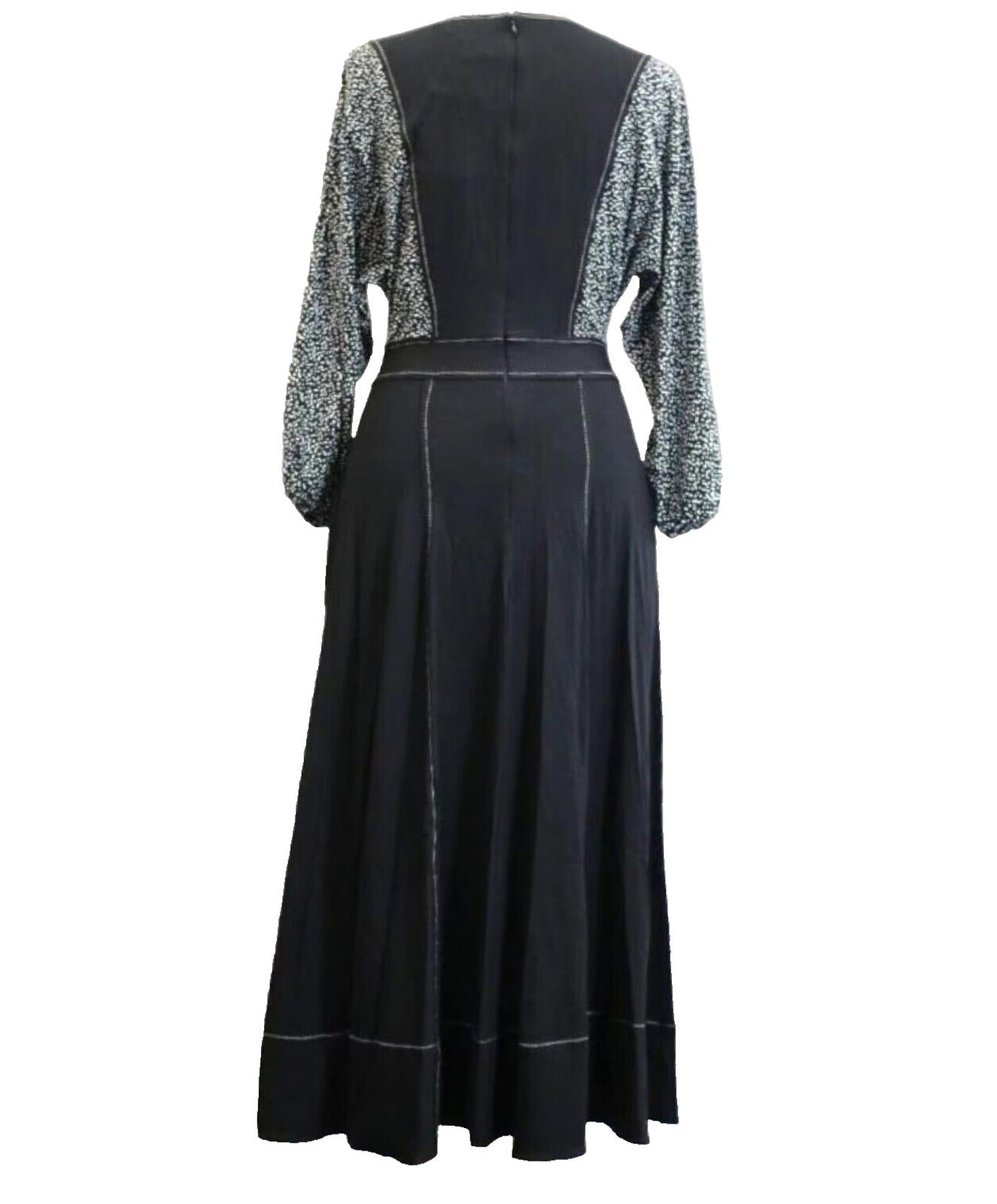 Jaeger Maxi Dress Black 3/4 Balloon Sleeve Keyhole Bust Women's UK Size 10