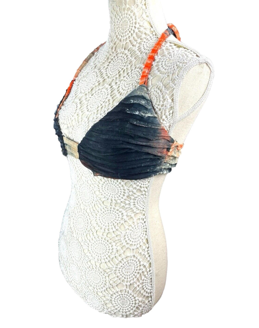 Pretty Little Thing Bralette Crop Top Women’s UK Size 8 Black Orange Textured