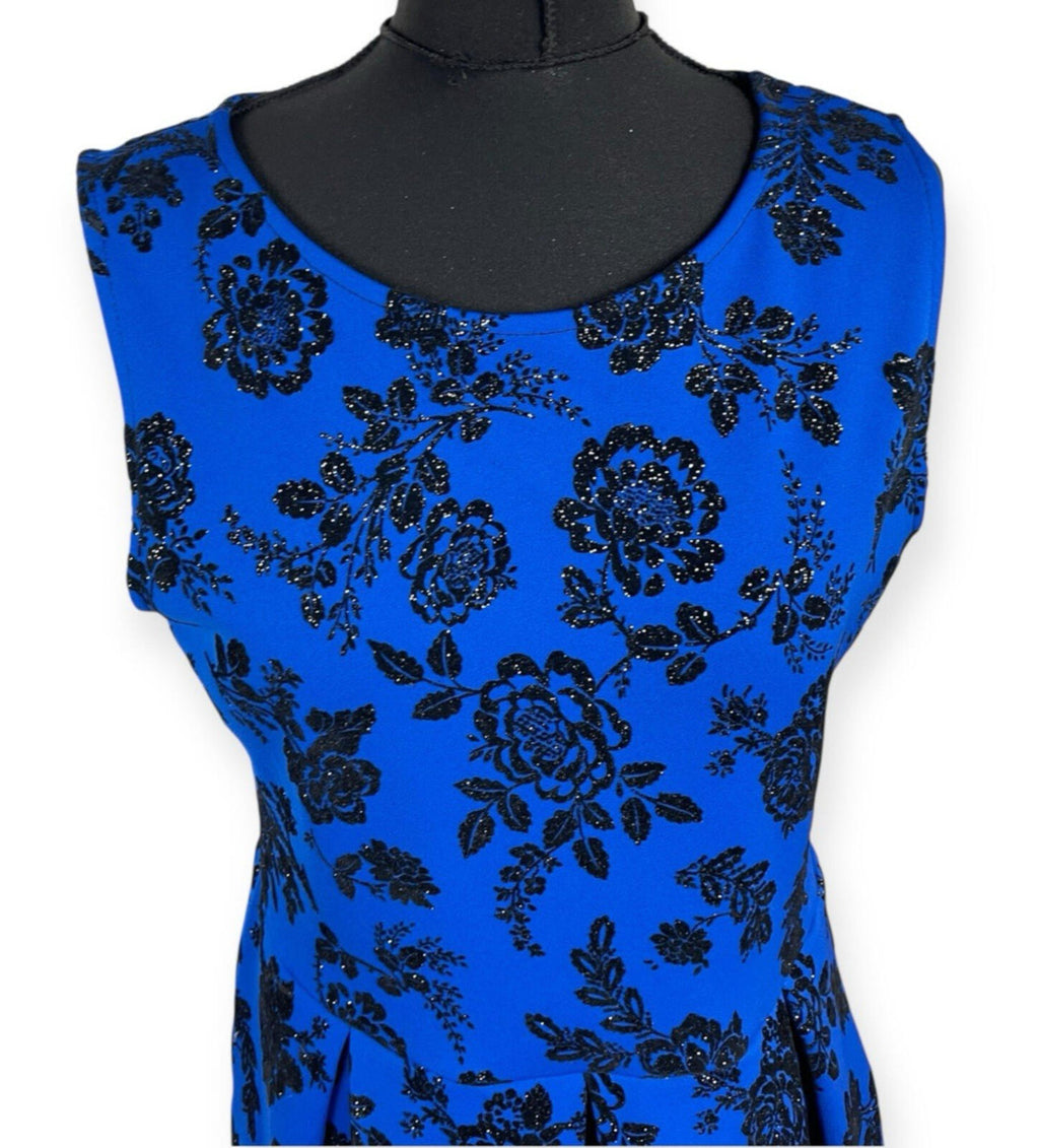 Quiz Aline Mini Dress Women’s UK Size 16 Sparkle Floral Blue Black
