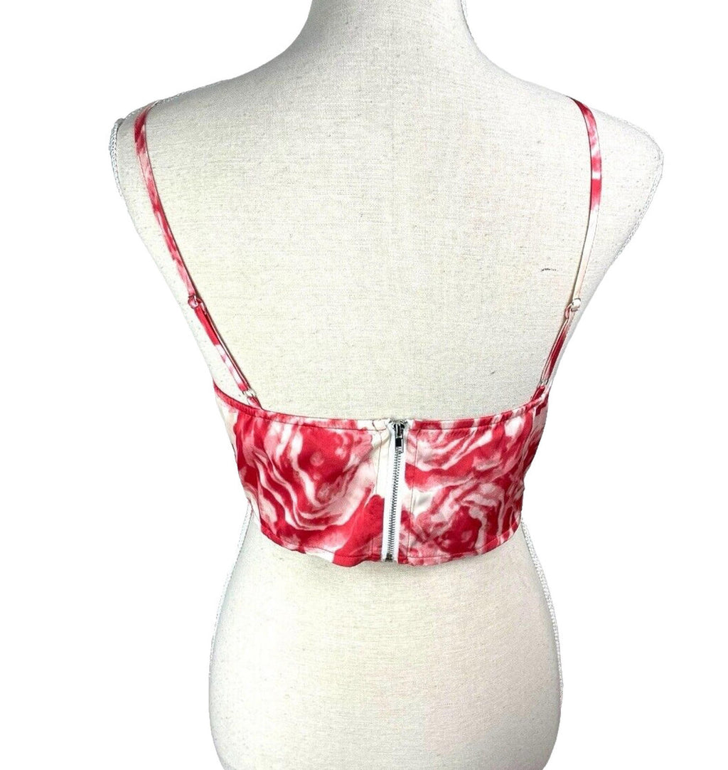 Pretty Little Thing Red & Cream Satin Flower Crop Top Women’s UK Size 8