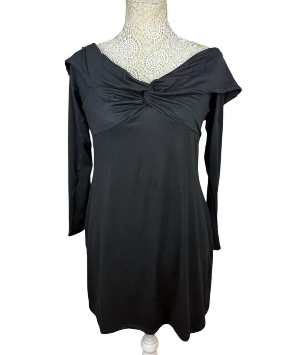 Figa Black Mini Dress Off The Shoulder Long Sleeve Women’s UK Size 14