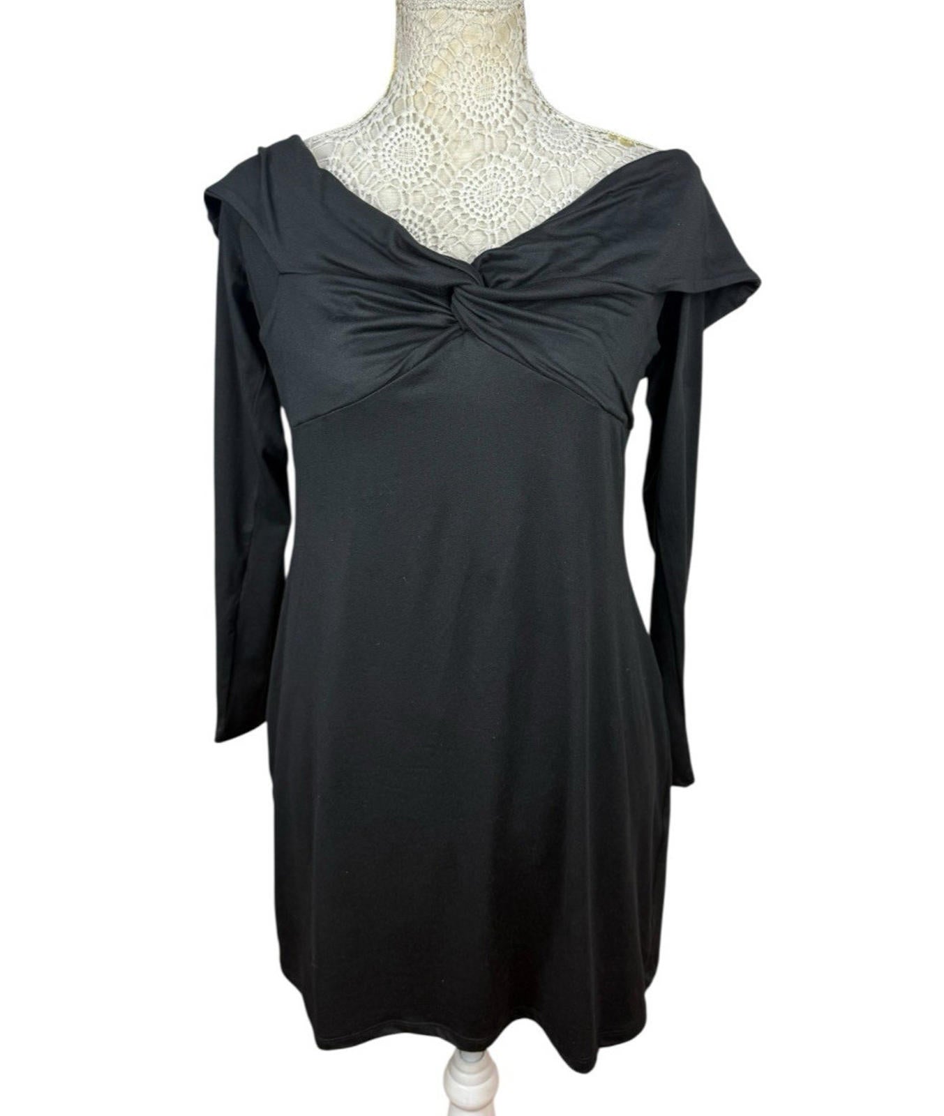 Figa Black Mini Dress Off The Shoulder Long Sleeve Women’s UK Size 14