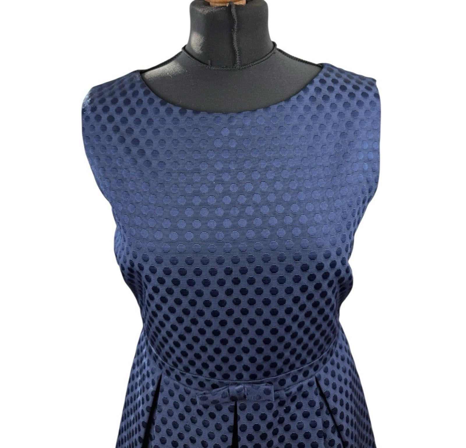 Sixton London Navy A Line Midi Dress Polka Dot Bow Detail Women’s UK Size 12