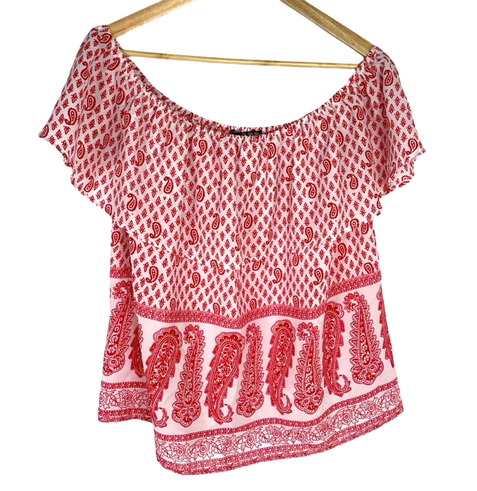 Atmosphere Blouse Off Shoulder Top Women’s UK Size 14 Paisley Print White Red