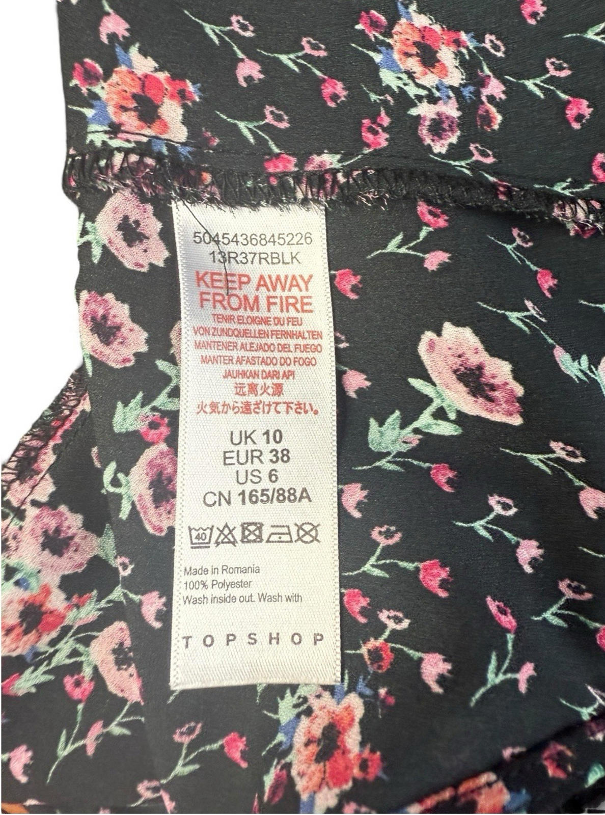 Topshop Black Floral Croptop Backless Hugh Neck Long Sleeve Women’s UK Size 10