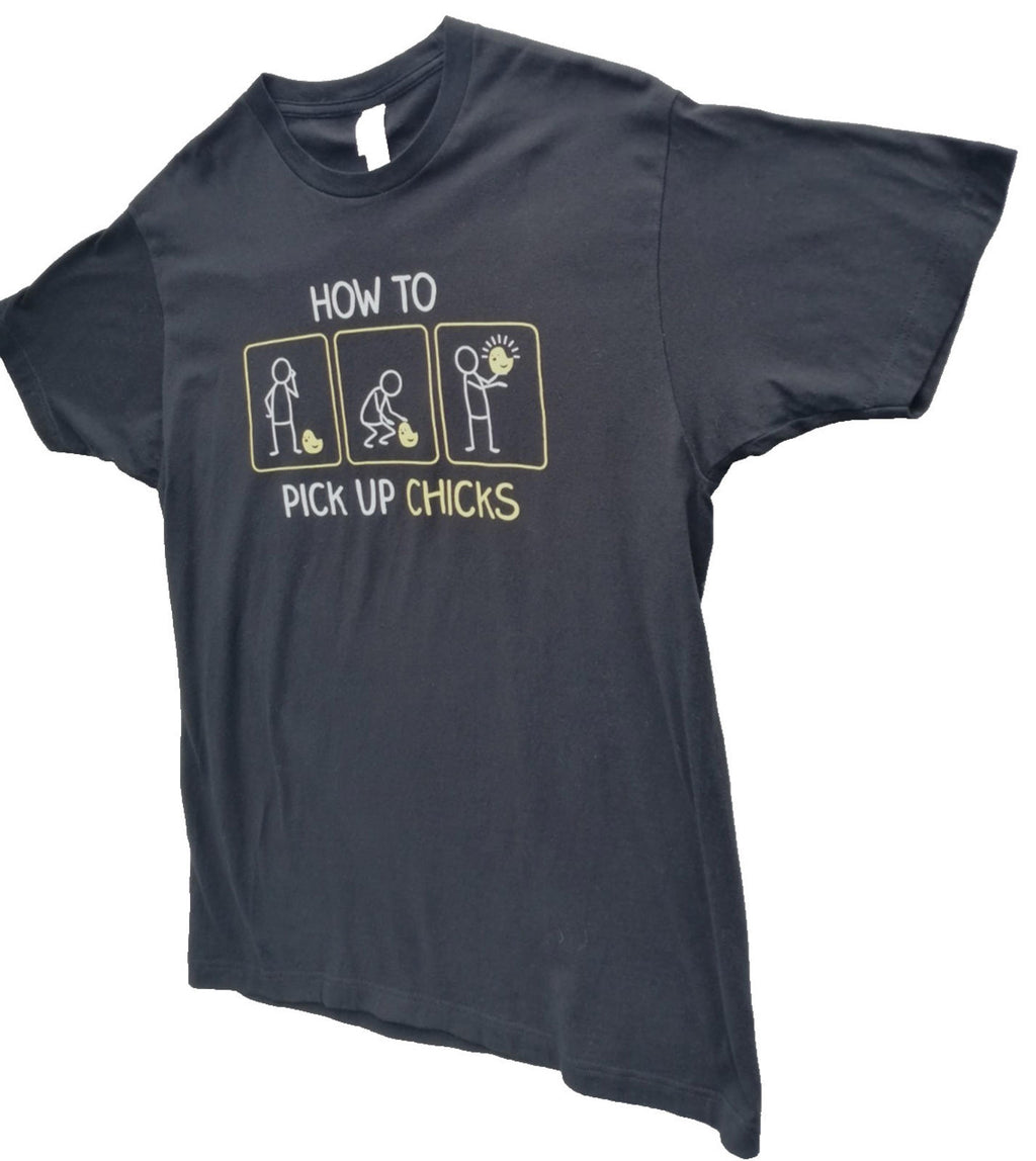Funny Cute Animal Graphic Print T-Shirt Men's Size L Black Crew Neck 100% Cotton