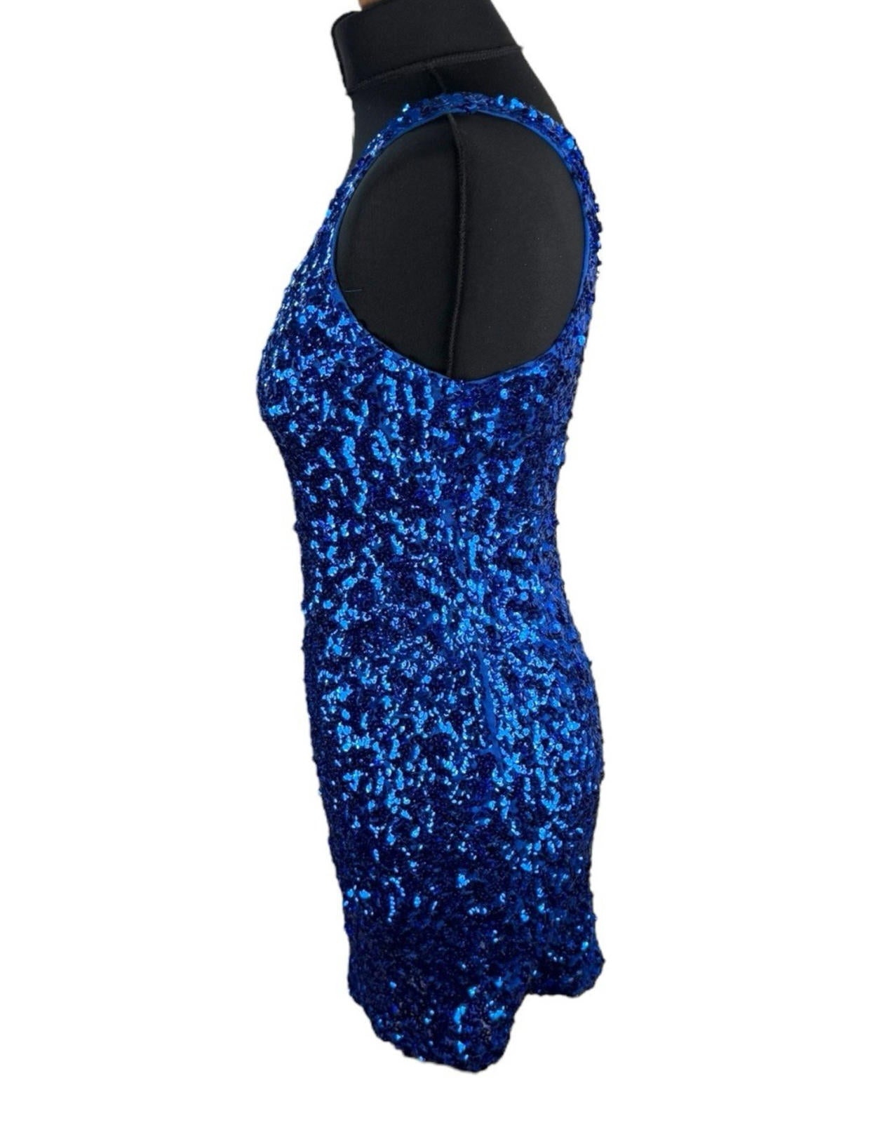 Sequin Cocktail Dress Women’s UK Size XL Bodycon V Neck Party Mini Blue Sparkle