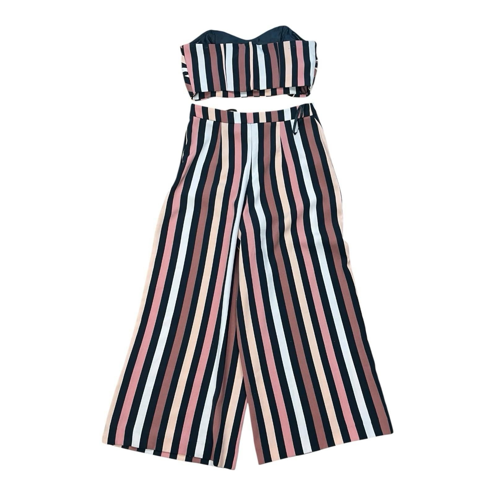 Miss Selfridge Striped Co Ord Set Women’s UK Size 6 Petite Wide Leg Strapless