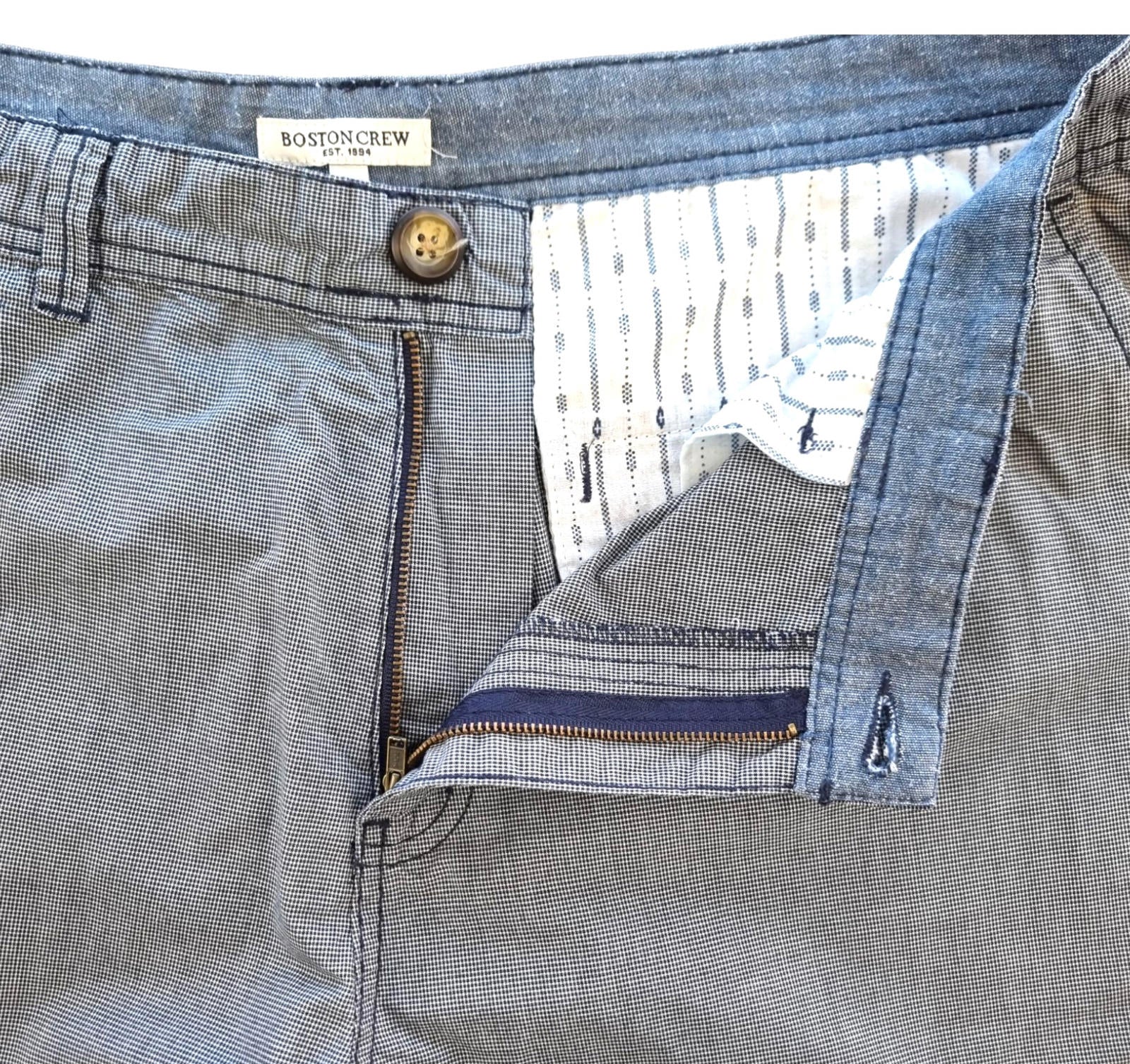 George Boston Crew Chino Shorts Blue Check Pockets Men's UK Size 38" Waist