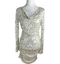 Silver Sequin Mini Dress Women’s UK Size 8 Long Sleeve Cowl Neckline Occasion